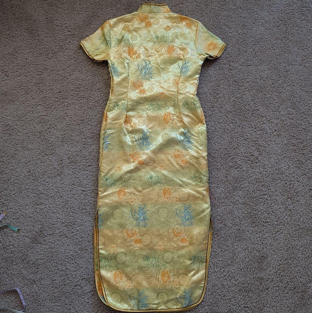 Visifushi XXXL Womens Gold Yellow Floral Chinese Cheongsam Maxi Dress Size 44 - Picture 5 of 12